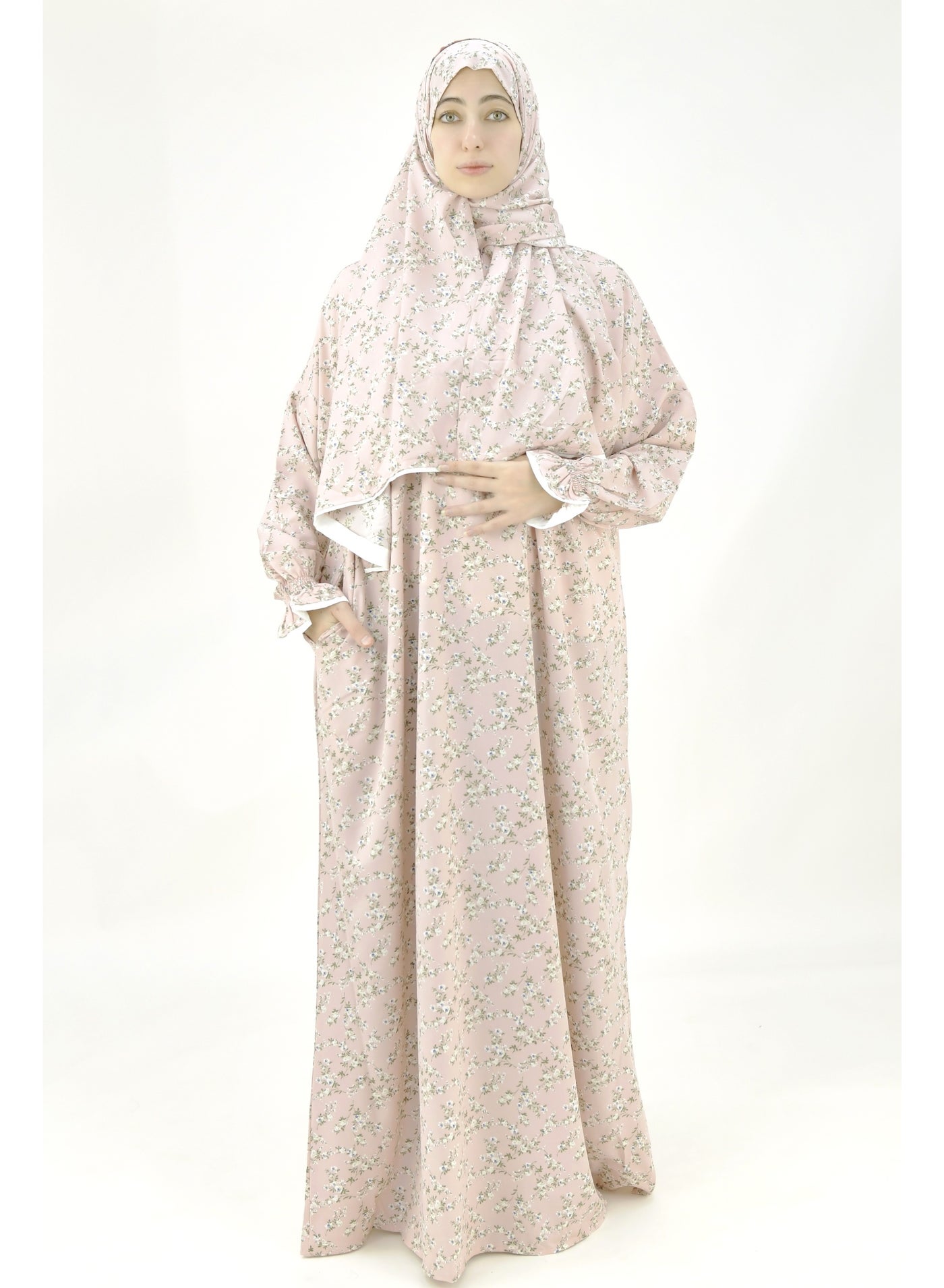 One Piece Prayer Dress for Women – Premium Crepe Fabric Isdal with Attached Scarf & Pocket – Lightweight Islamic Salah Wear